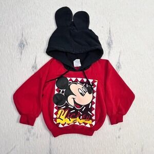 Vintage Disney Mickey Mouse Toddler Hoodie Ears Red Black Size 3T